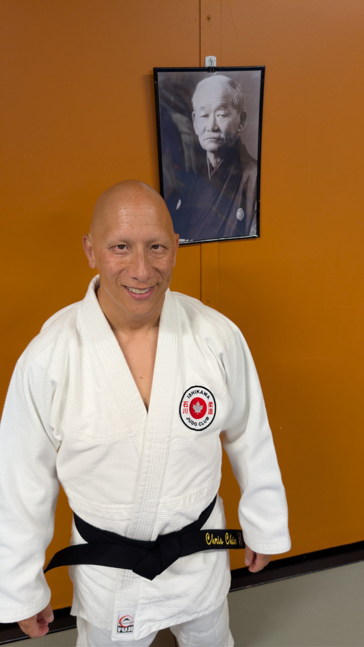 Chris Chin wearing his new black belt at Ishikawa Judo Club