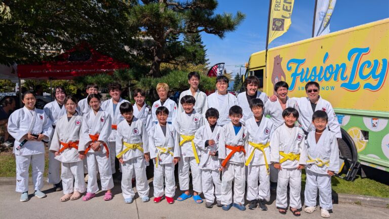 Ishikawa Judo Club members in judogi at the Nikkei Matsuri Festival judo demonstration